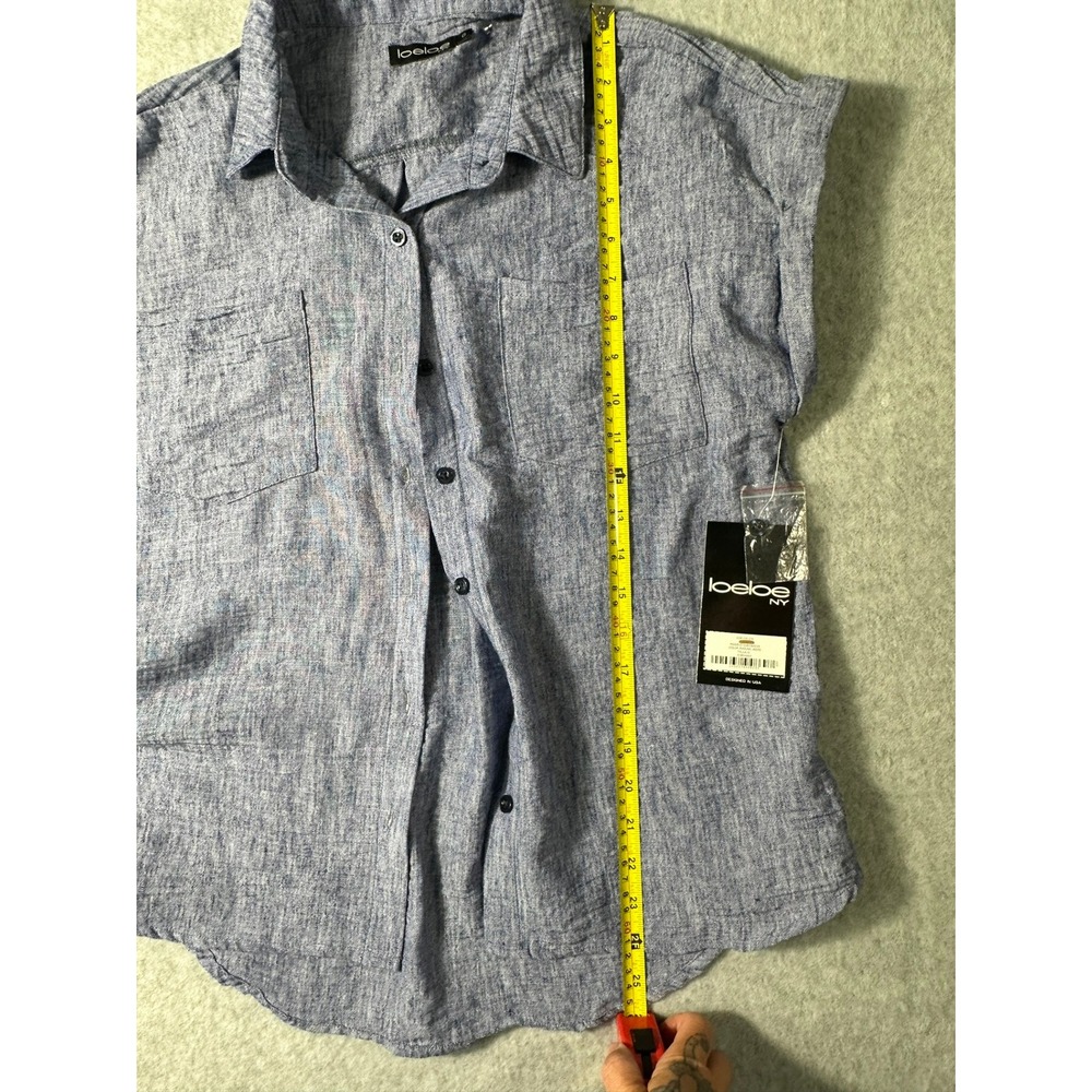 LoeLoe NY Womens 2 Piece Set Blue Heathered Button Down Shirt and Pants  NEW - Picture 5 of 13
